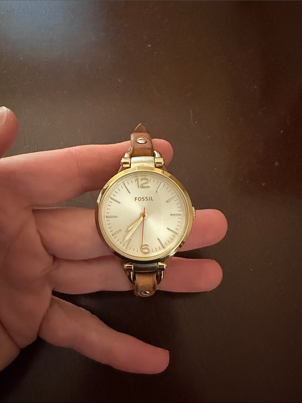 Fossil Gold-Tone Watch with Brown Leather Band